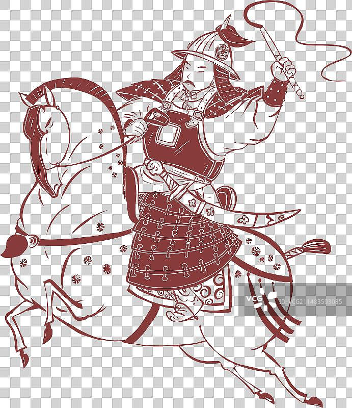 古代骑马的将军人物剪纸元素图片素材