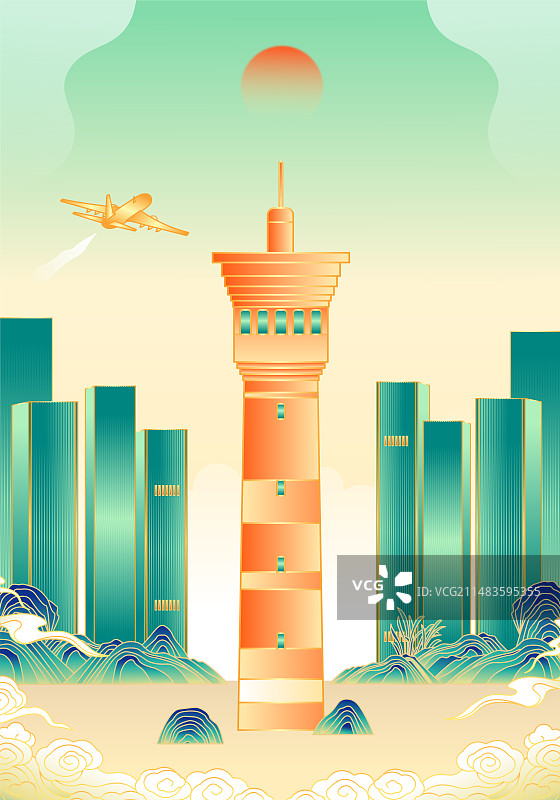 新疆乌鲁木齐城市建筑插画图片素材