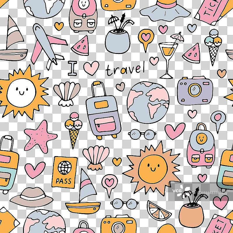 旅行图标手绘无缝图案图片素材