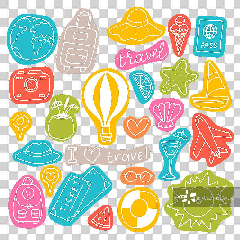 手绘旅行图标假日合集图片素材