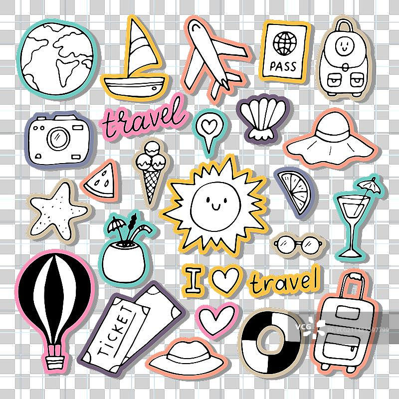 手绘旅行图标度假元素图片素材