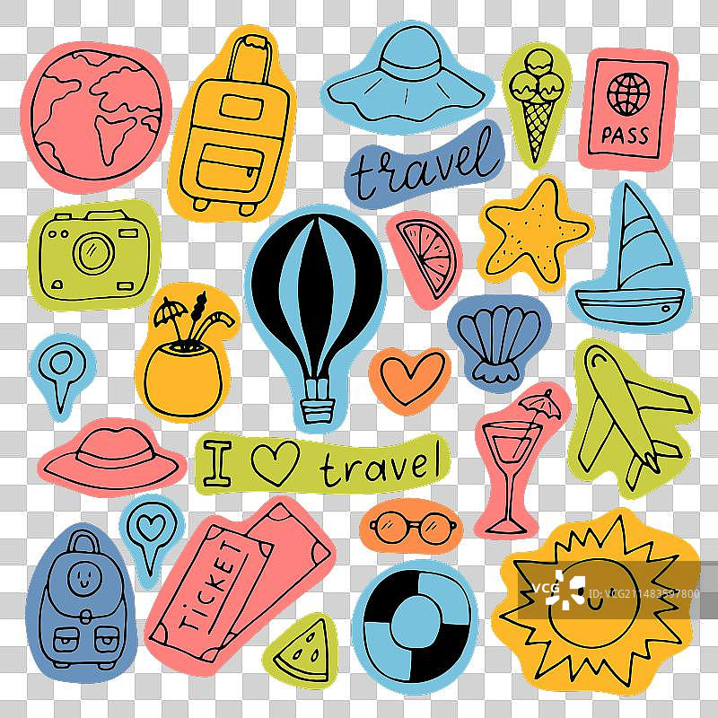 手绘旅行图标假日合集图片素材