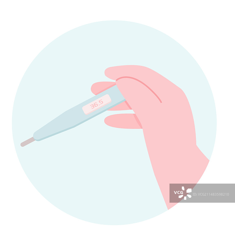 手拿体温计测体温医疗扁平插画图片素材