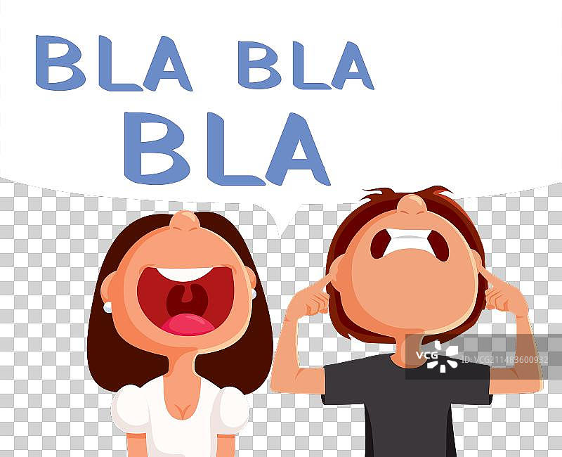 男孩捂着耳朵，女孩在说话图片素材