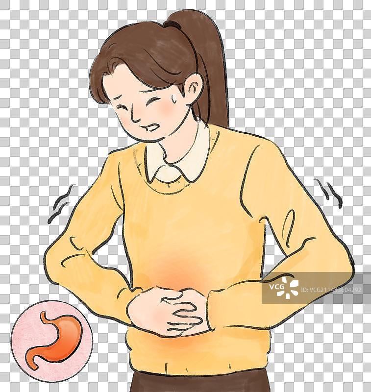 肚子疼的人医疗健康手绘风格插画元素图片素材