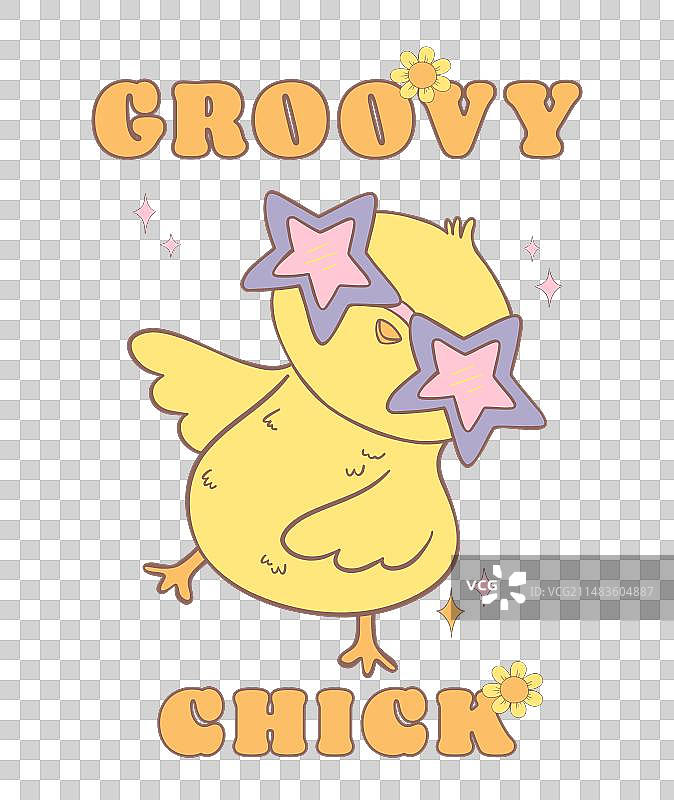 戴着星星眼镜的可爱时髦复活节小鸡图片素材