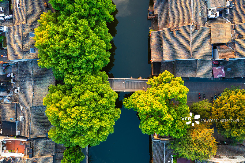 浙江省嘉兴市嘉善县西塘古镇航拍图片素材