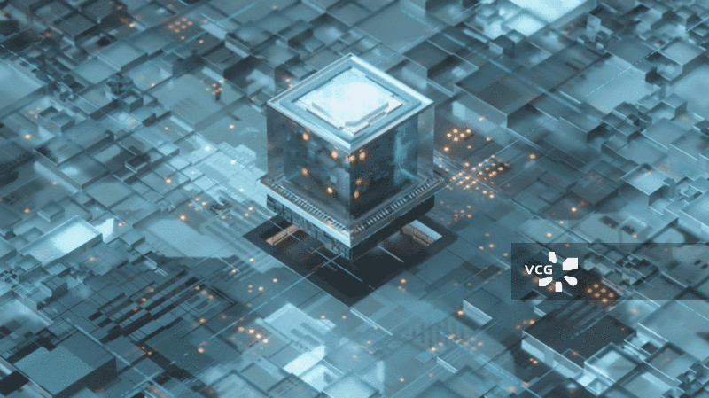 科技感发光电路板与芯片3D渲染图片素材