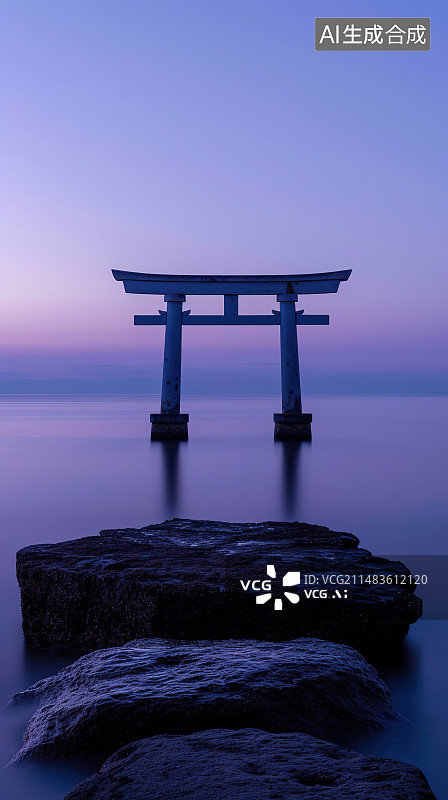 【AI数字艺术】夕阳下的海上码头图片素材