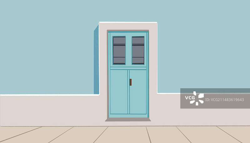 墙面一扇门户外简约清新扁平风插画图片素材