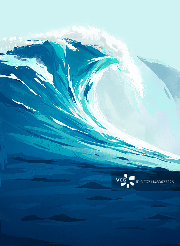 蓝色的海浪插画图片素材