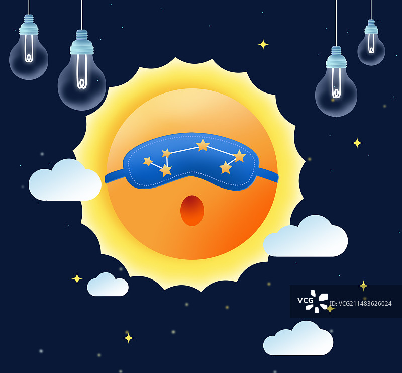 太阳睡觉世界睡眠日黑色背景方形插画图片素材