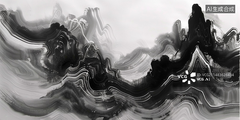 【AI数字艺术】插图，插画，模板，海报，元素，中国画，中国传统，黑白，写意，山水，风景，抽象，意境，自然美，国风，美图片素材