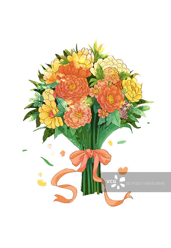 白底背景一束鲜花插画图片素材