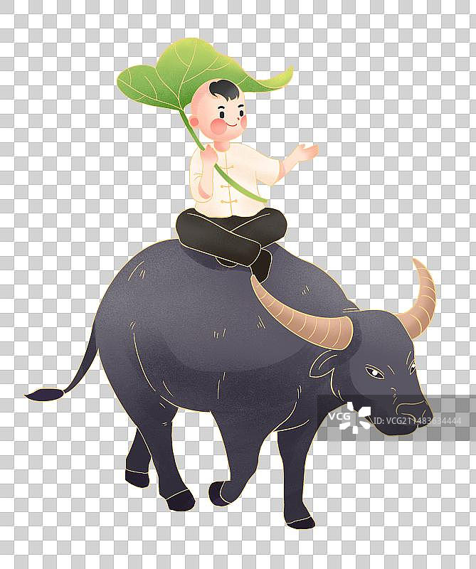 简约创意手绘清明放牛人物插画图片素材