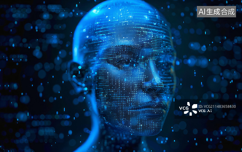 【AI数字艺术】蓝色数字人人工智能概念科技插画图片素材