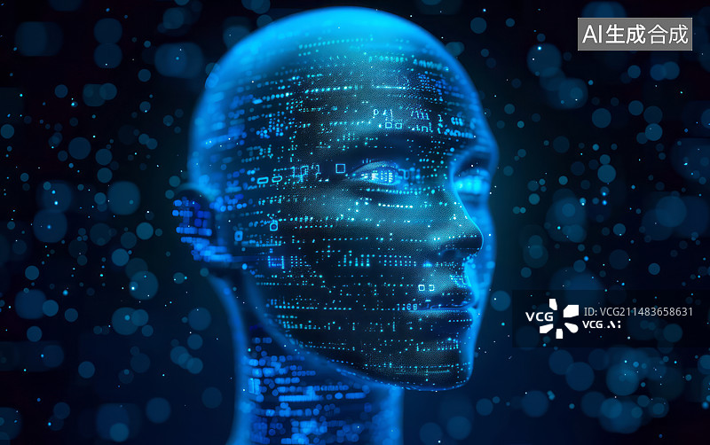 【AI数字艺术】蓝色数字人人工智能概念科技插画图片素材