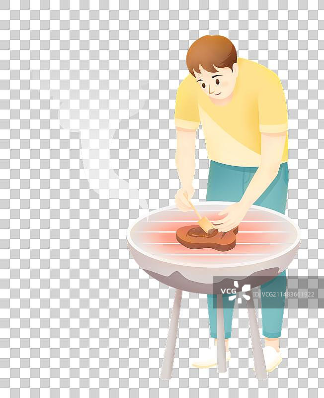 野餐烤肉的男青年插画元素图片素材