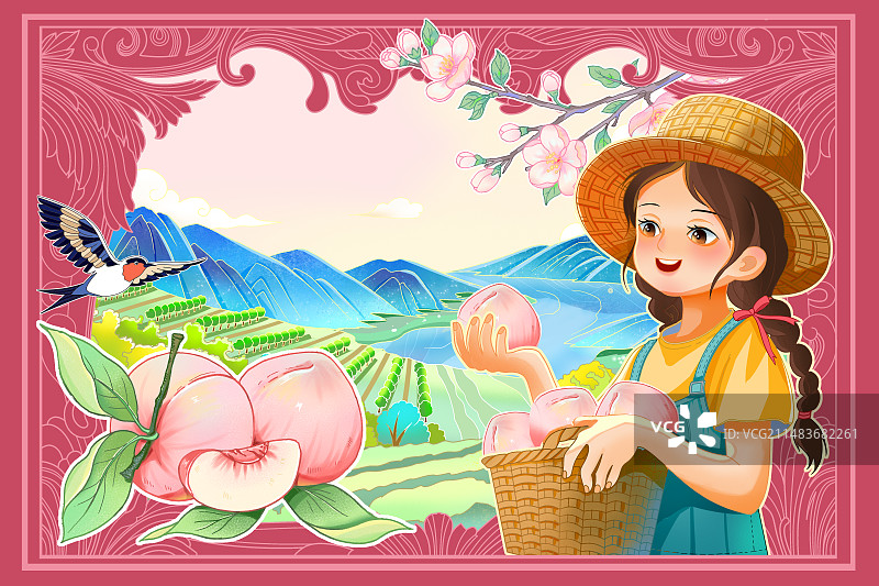 水蜜桃包装插画图片素材