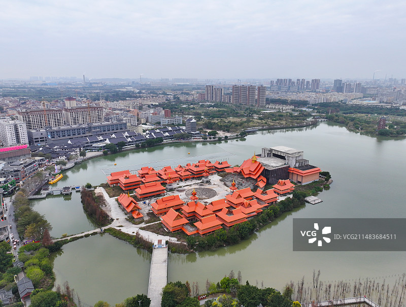 广东省东莞市麻涌镇华阳湖国家湿地公园航拍图片素材