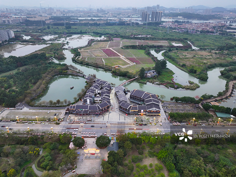 广东省东莞市麻涌镇华阳湖国家湿地公园航拍图片素材