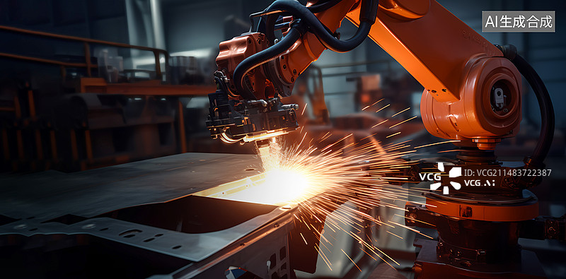 【AI数字艺术】生产线上的机械臂正在工作图片素材