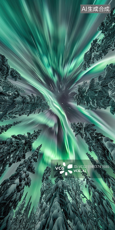 【AI数字艺术】夜间树木对天的低角度视图图片素材