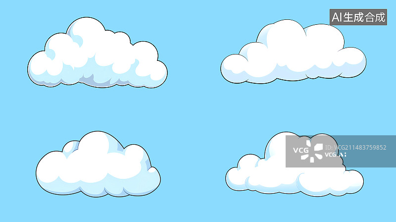 【AI数字艺术】不同形状的白云卡通扁平插画图片素材