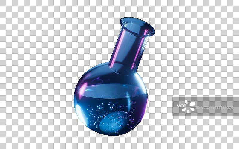 化学烧瓶与霓虹灯光效果3D渲染图片素材