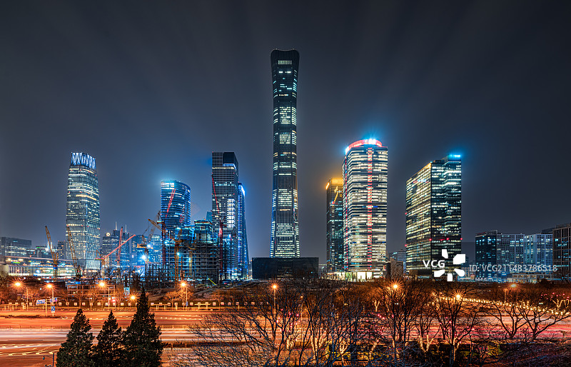中国北京北京中信银行国贸CBD夜景图片素材