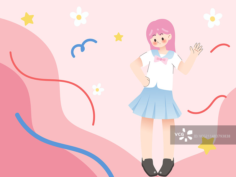 矢量可爱女孩和一些花卉背景图片素材