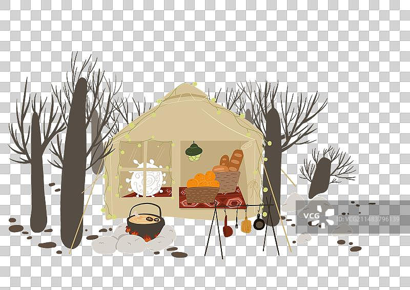 户外露营帐篷可爱元素插画图片素材