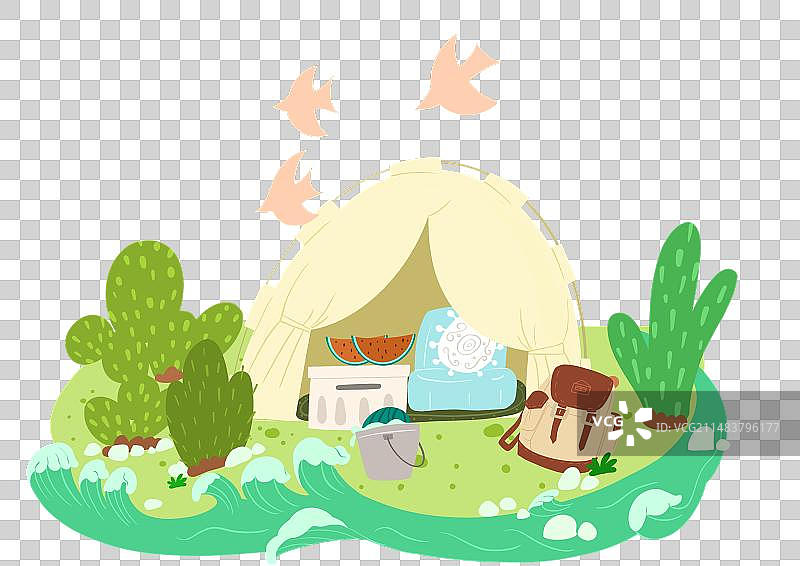 户外露营帐篷可爱元素插画图片素材