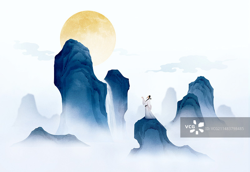 李白，插画，静夜思图片素材