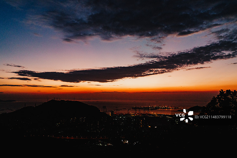 深圳港口城市晚霞图片素材