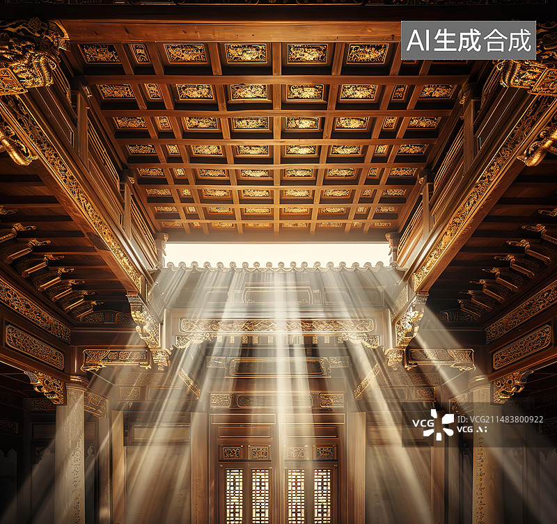 【AI数字艺术】传统建筑内部的低角度视图图片素材