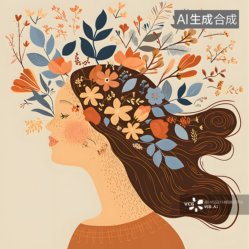 【AI数字艺术】女生节女神节妇女节插画，一个漂亮的女人在花丛中图片素材