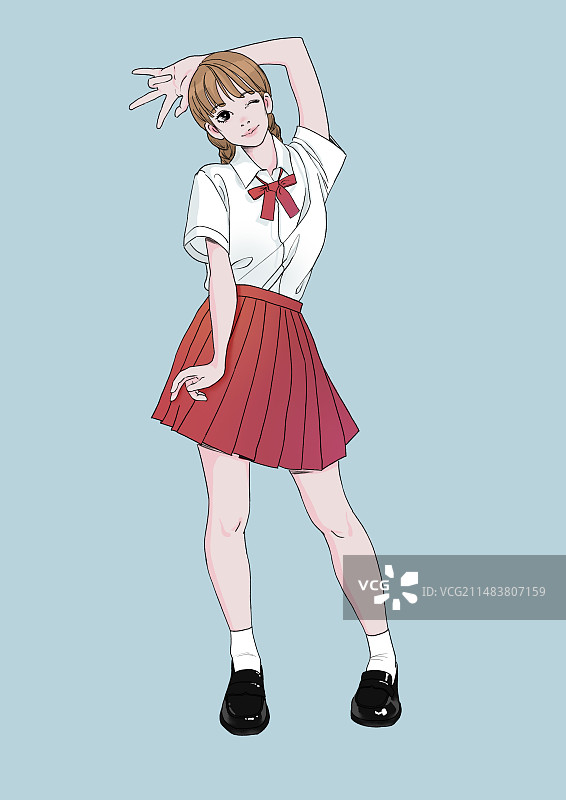 红色jk裙美少女图片素材