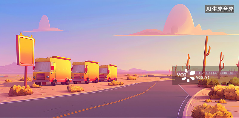 【AI数字艺术】公路旅行插画，户外自驾游回家场景插图图片素材