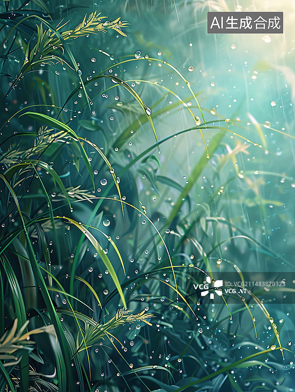 【AI数字艺术】雨季湿植物叶片特写图片素材