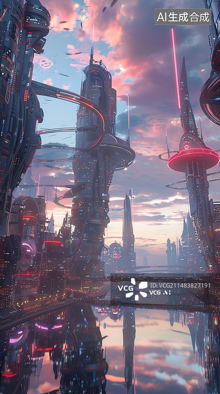 【AI数字艺术】城市风光地标建筑外滩全景图片素材