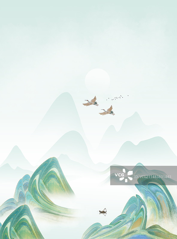 中国风清明风景山水画 新中式背景图片素材