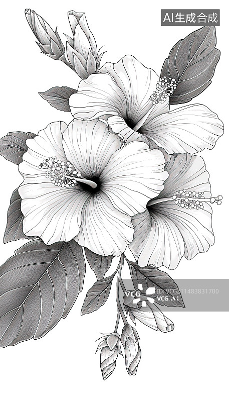 【AI数字艺术】白色背景下花朵的特写镜头图片素材