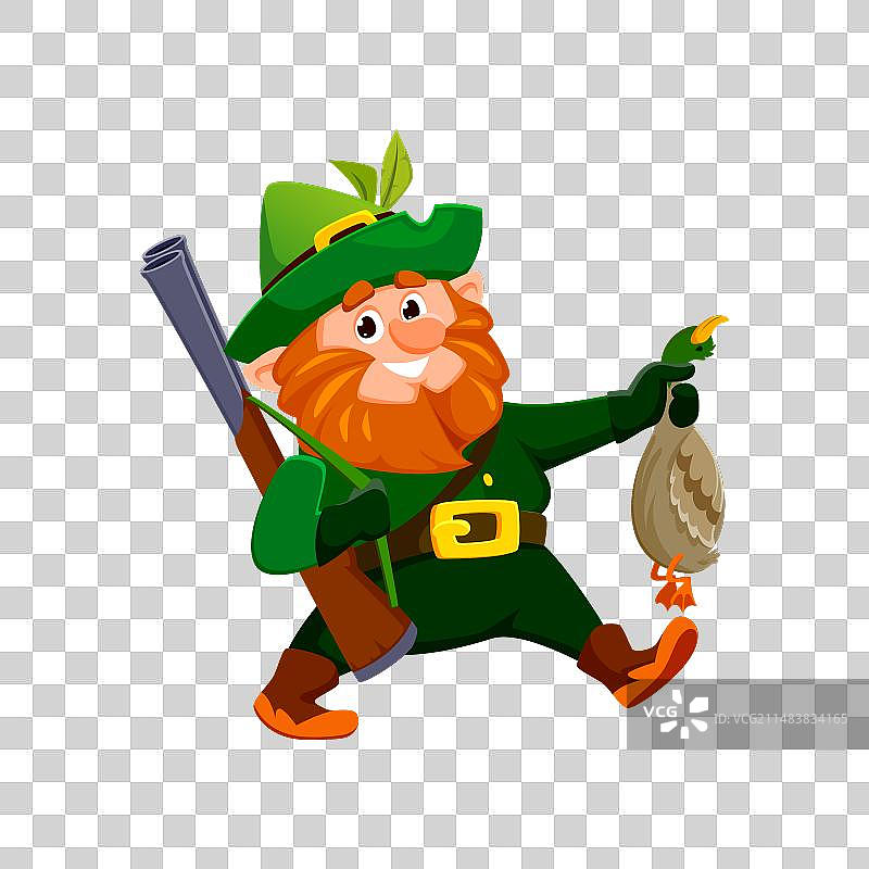 带有鸭子的卡通侏儒或矮人猎人图片素材