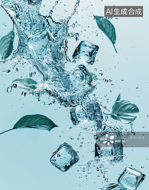 【AI数字艺术】水里的冰块图片素材