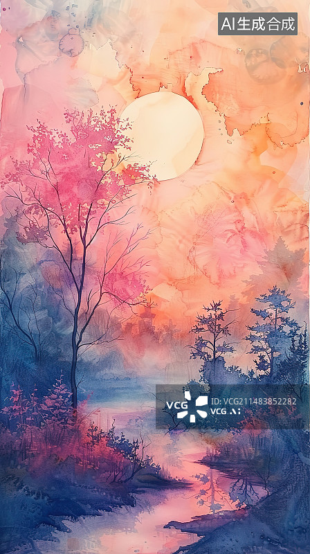 【AI数字艺术】夕阳下的天空图片素材