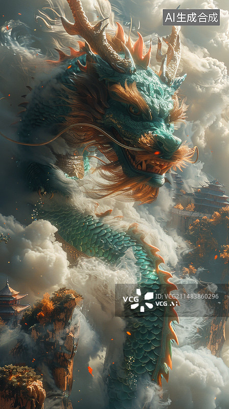 【AI数字艺术】中国龙抬头图片素材