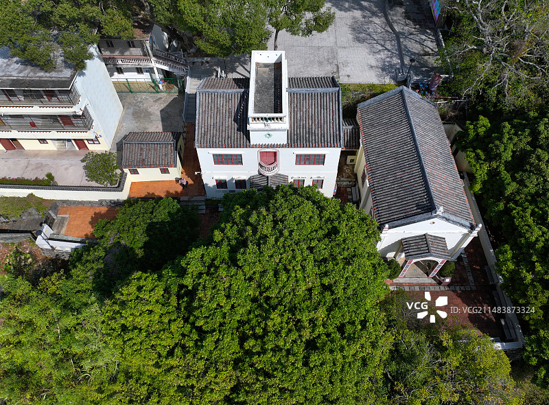 广东省深圳市大鹏新区土洋东江纵队司令部旧址航拍图片素材