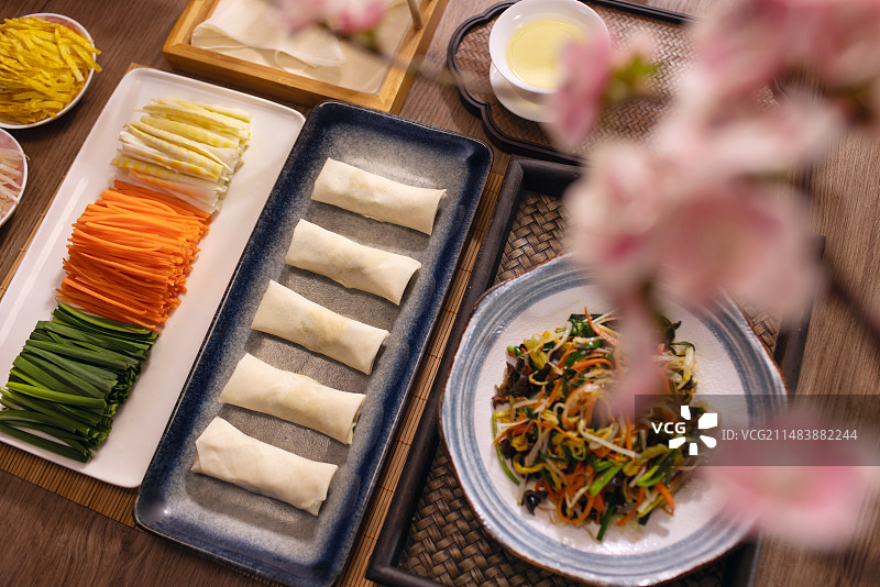 春卷,立春,桃花,传统美食图片素材