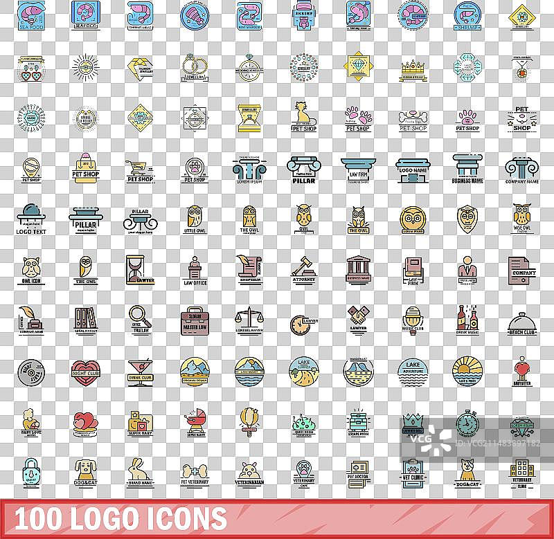 100个Logo图标彩色线性风格合集图片素材